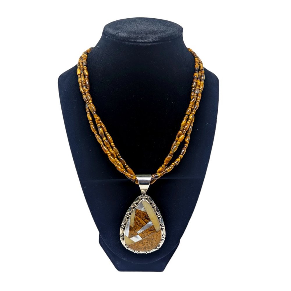 Mine Finds by Jay King Desert Rose Trading Tiger Eye Sterling Pendant Necklace